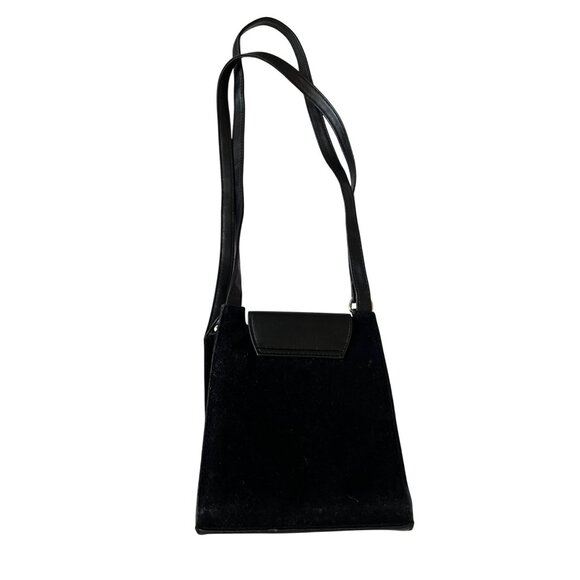 Black Velvet & Faux Leather Mini Shoulder Bag With Silver Snap Closure - Picture 3 of 4